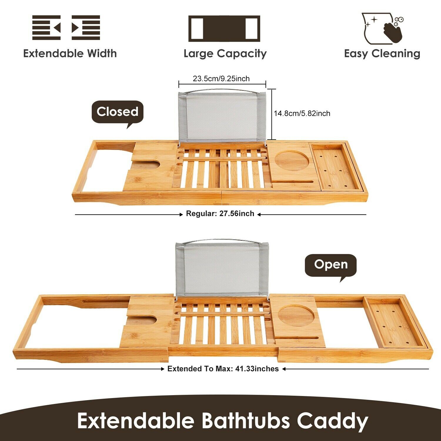 Bathtub Accessories - Bath Tub Caddy Tray - Bamboo Organizer Table For Bathtub -