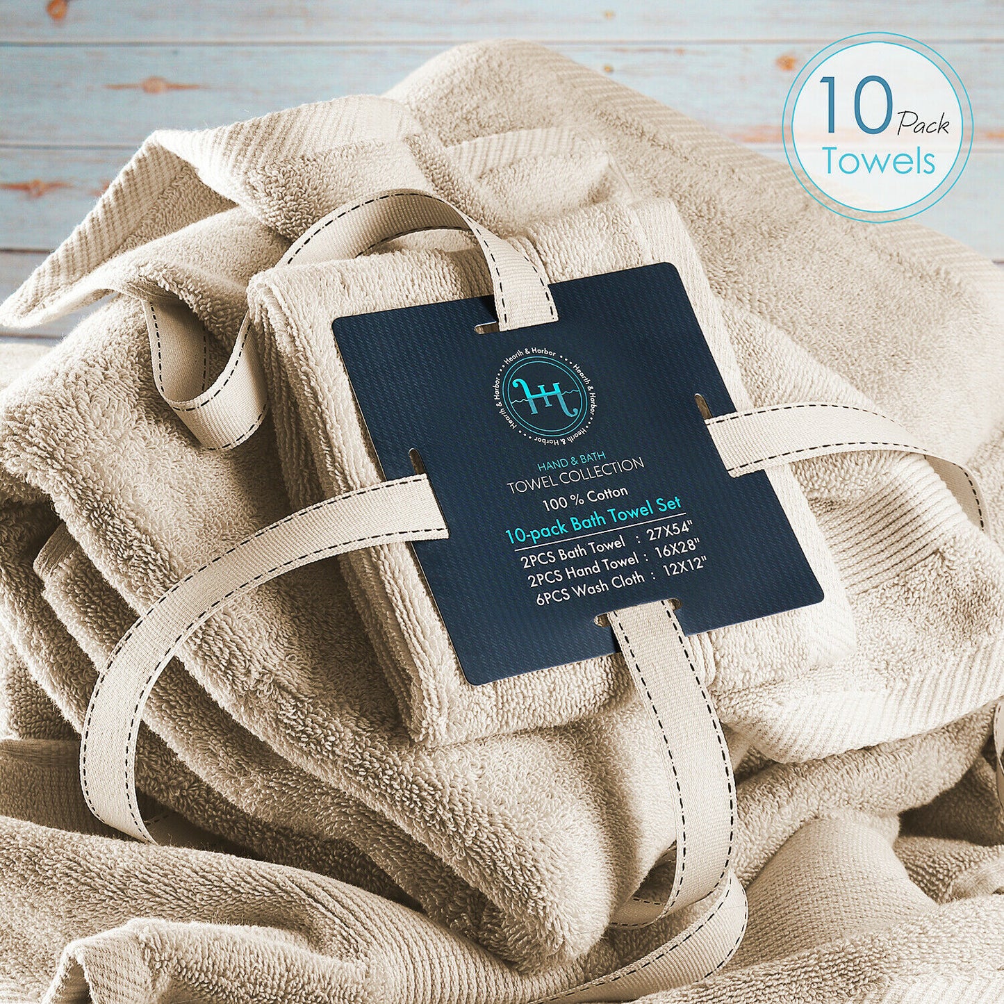 Bath Towels & Washcloths - 10 Piece Towel Set- Soft Cotton Bath Towels, Hand Towels & Washcloth -