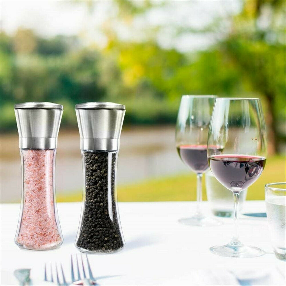 Salt & Pepper Shakers - Salt & Pepper Grinder - Vintage Mill Shaker - Stainless Steel Glass -