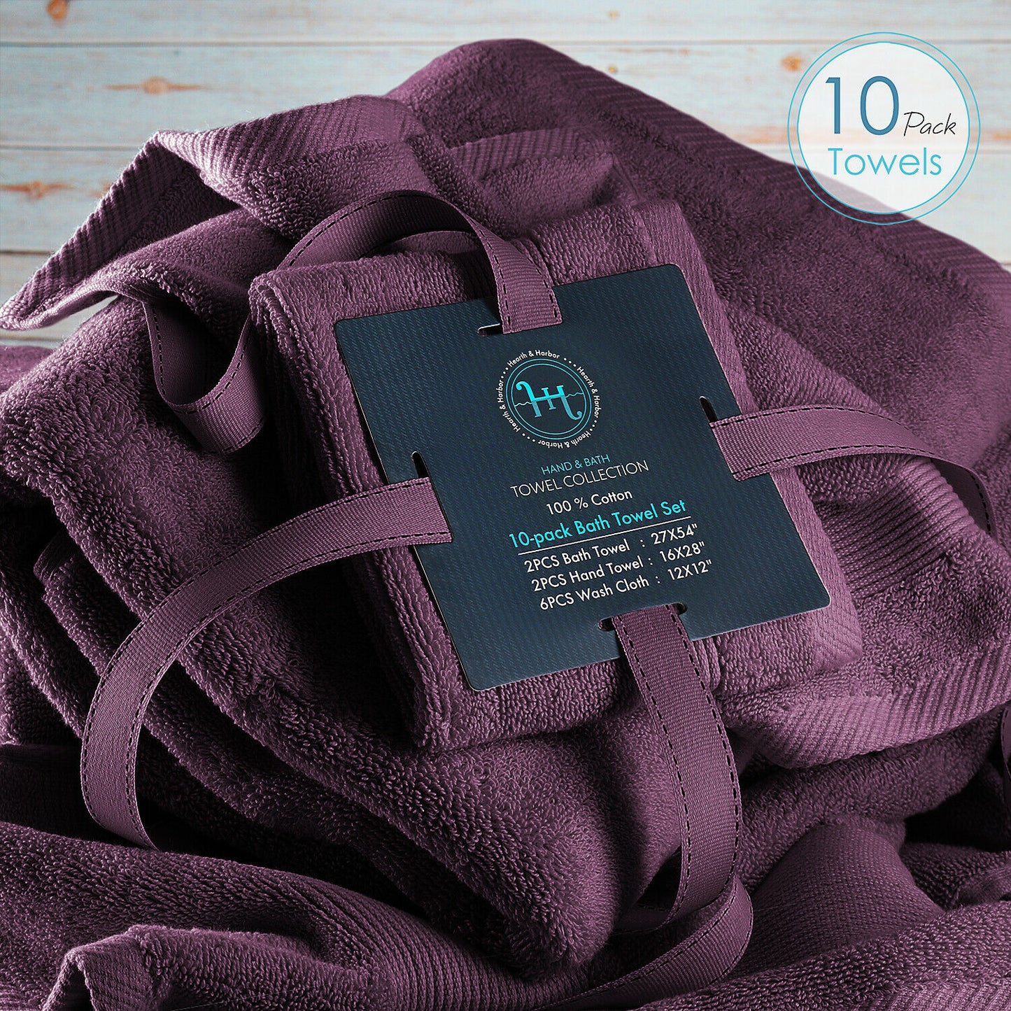 Bath Towels & Washcloths - 10 Piece Towel Set- Soft Cotton Bath Towels, Hand Towels & Washcloth -