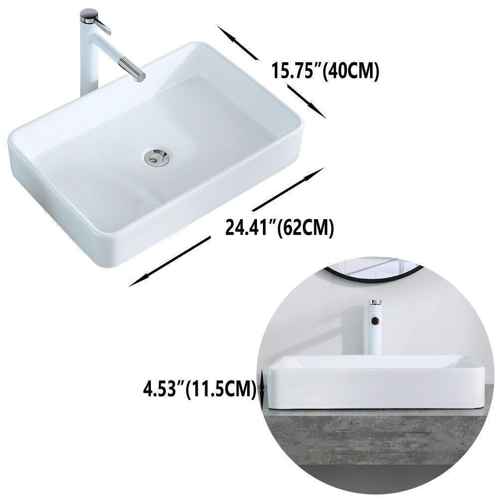 Bathroom Sinks - Bathroom Vessel Sink - Porcelain Ceramic Basin Bowl With Pop-Up Drain -