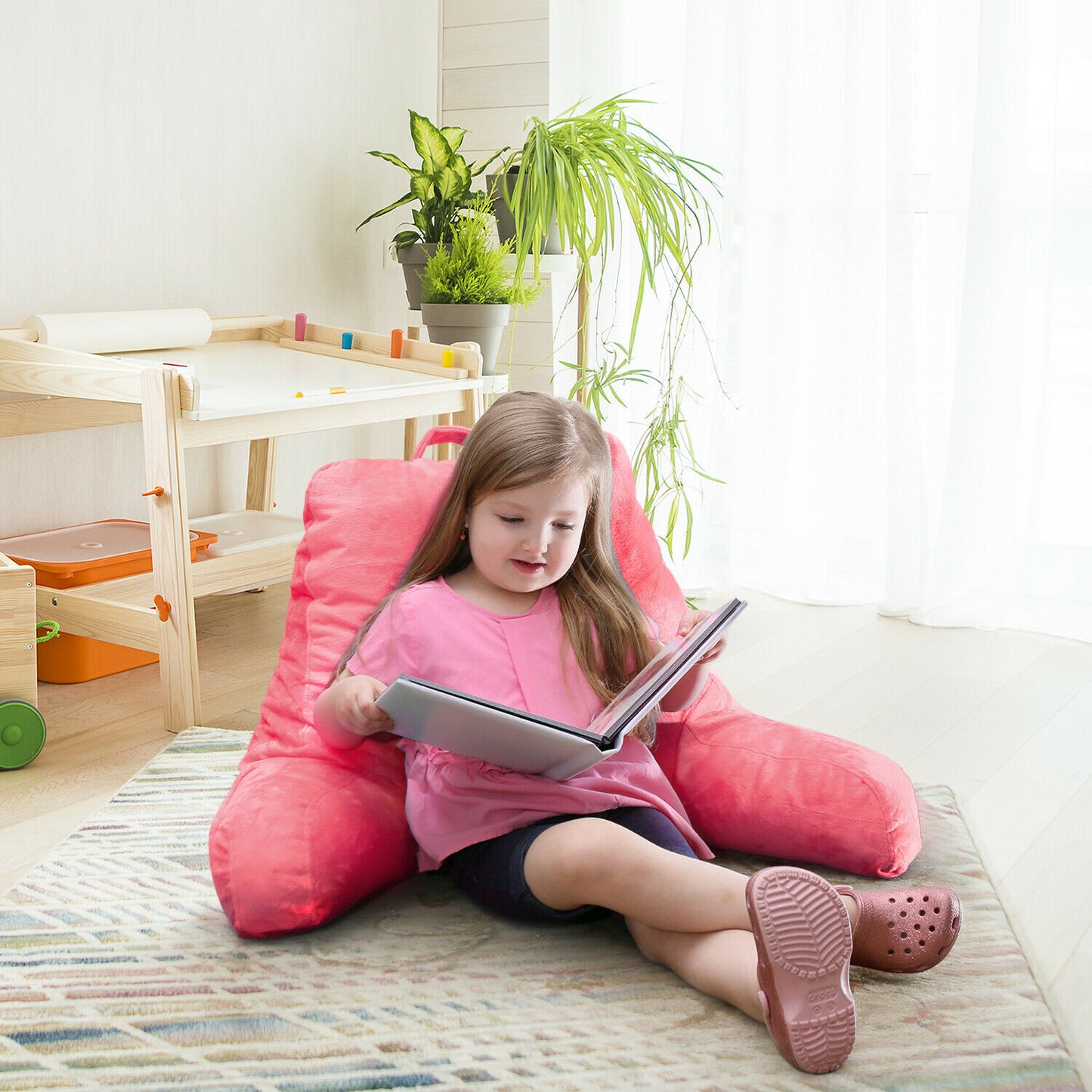 Pillows - TV & Reading Pillow - Kid's Memory Foam Bedrest Back Pillow 12 Colors! - Light Pink