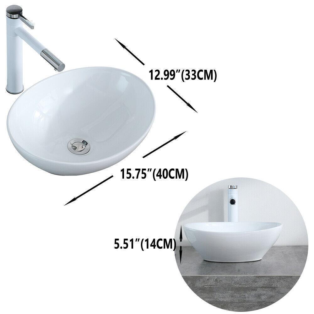Bathroom Sinks - Bathroom Vessel Sink - Porcelain Ceramic Basin Bowl With Pop-Up Drain -