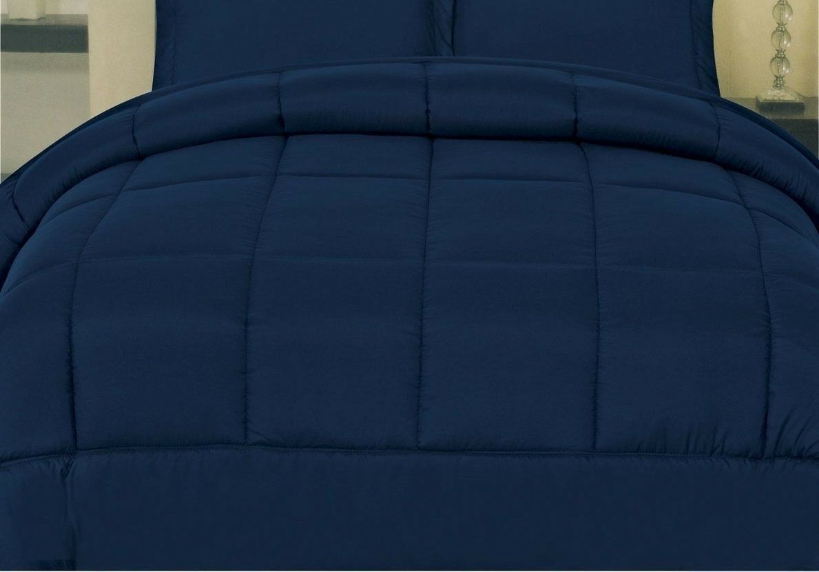 Quilts & Comforters - Goose Down Alternative Comforter - All Season Reversible Blanket - Full/Queen / Navy Blue