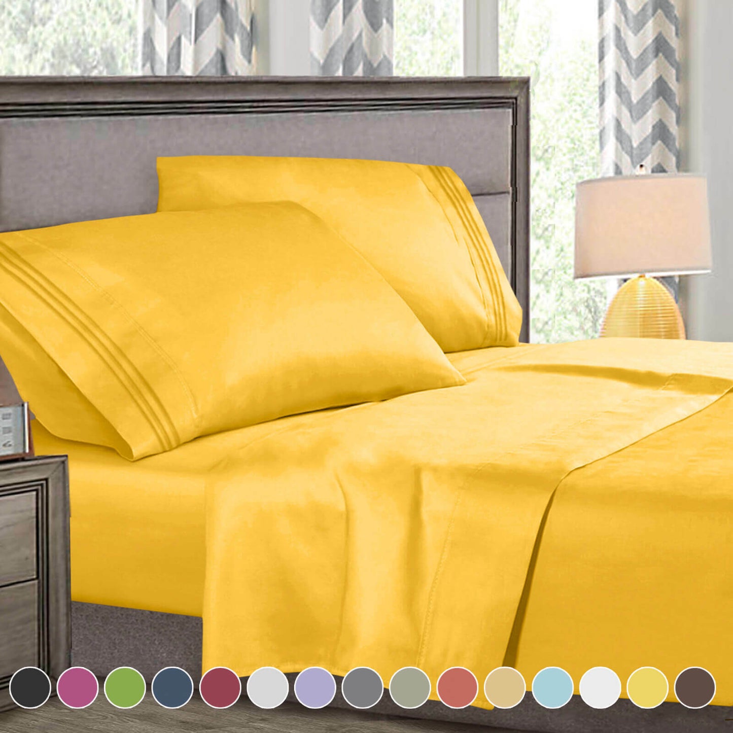 Bed Sheets - 4-Piece Deep Pocket Bed Sheet Set - 1800 Collection Hotel Quality - Queen / Yellow