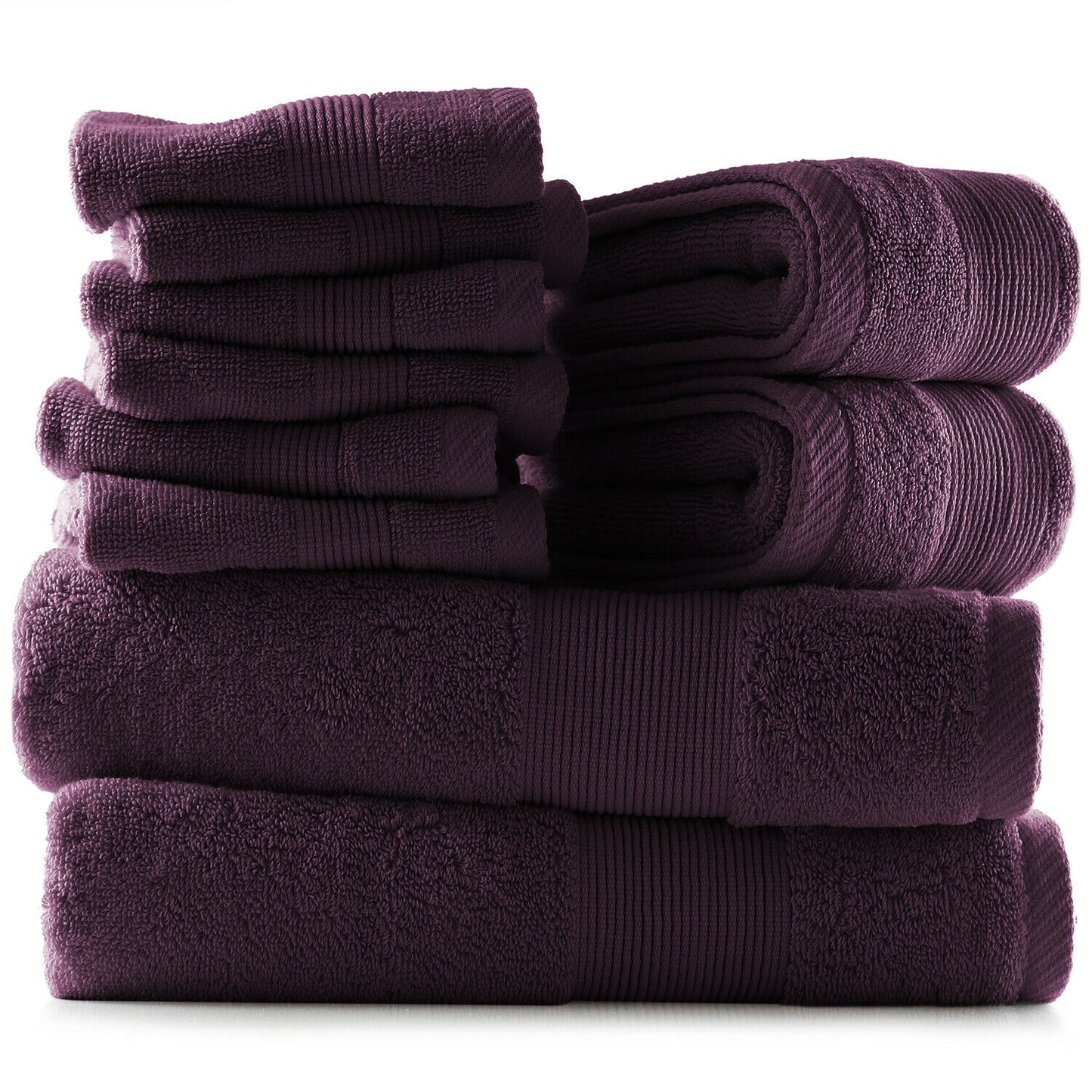Bath Towels & Washcloths - 10 Piece Towel Set- Soft Cotton Bath Towels, Hand Towels & Washcloth - Purple