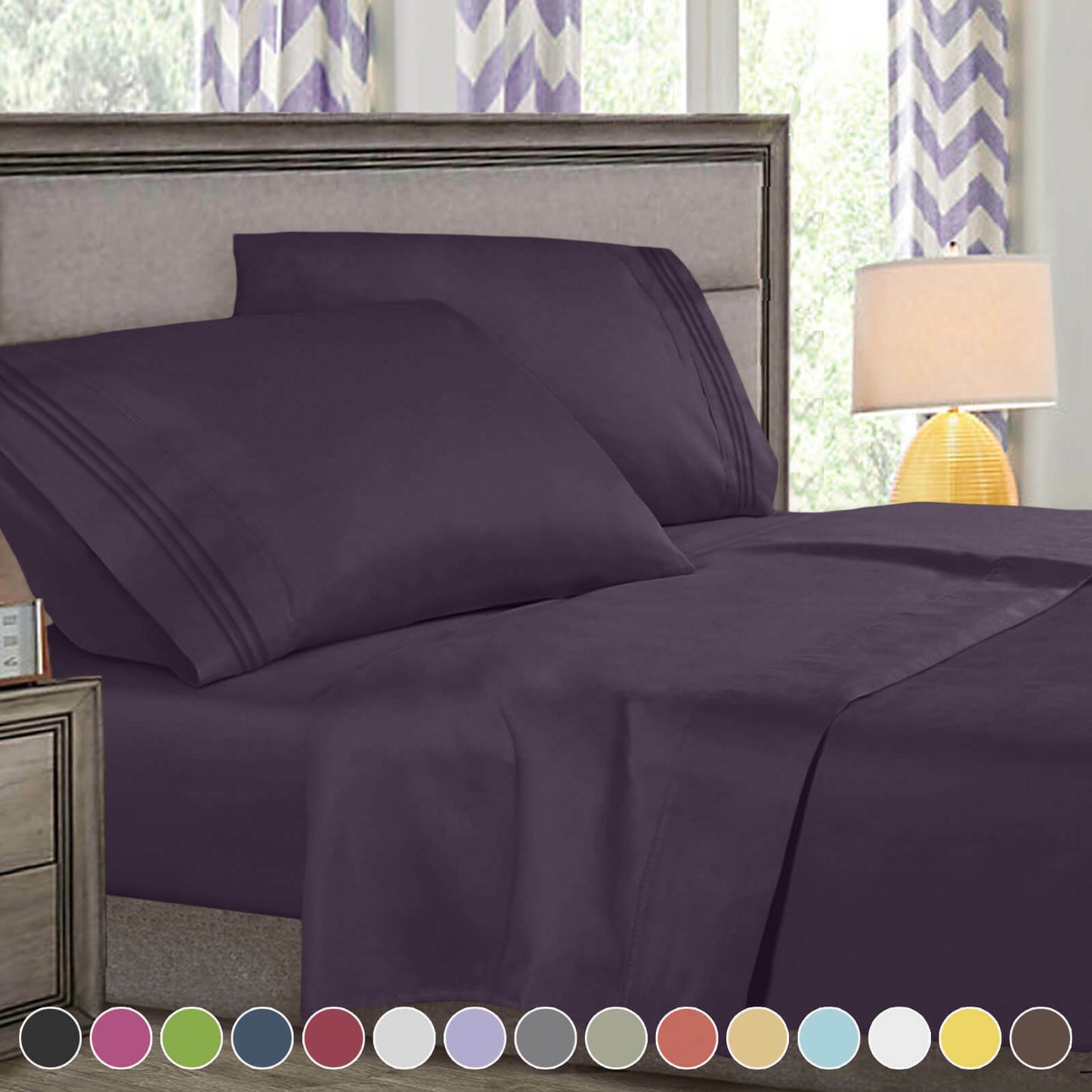 Bed Sheets - 4-Piece Deep Pocket Bed Sheet Set - 1800 Collection Hotel Quality - Queen / Purple