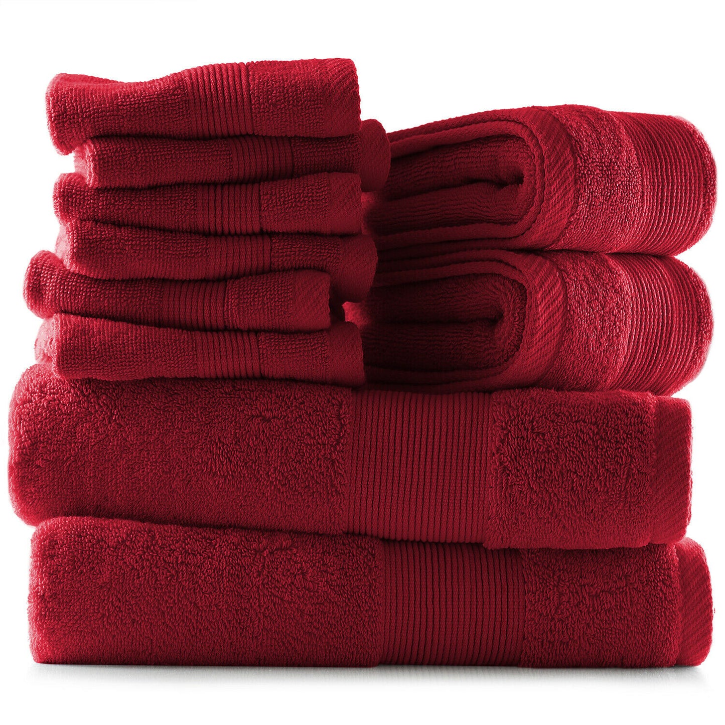 Bath Towels & Washcloths - 10 Piece Towel Set- Soft Cotton Bath Towels, Hand Towels & Washcloth - Burgundy Red