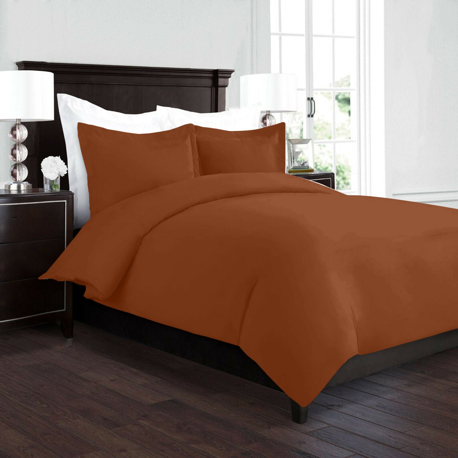 Bedding - Duvet Cover Set - King Queen Full Twin Cal-King - 3 Piece - 22 Colors - Full / Brown Rust