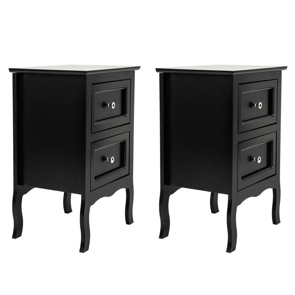 End Tables - Wood End Table Modern Nightstand - 2 Drawers - Bedroom Organizer - Set Of 2 Black