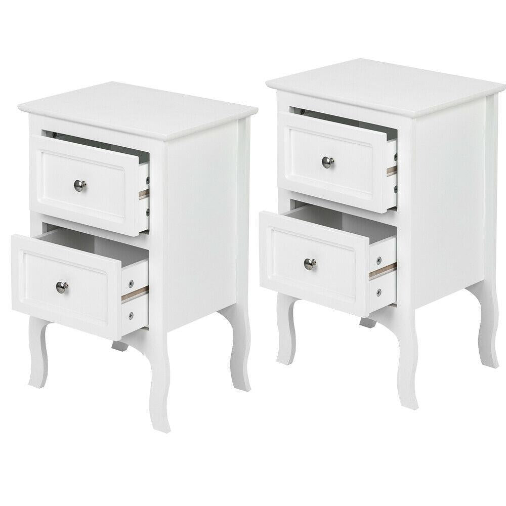 End Tables - Wood End Table Modern Nightstand - 2 Drawers - Bedroom Organizer - Set Of 2 White