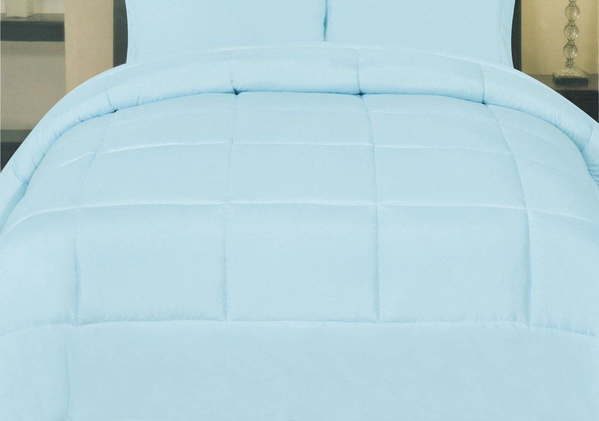 Quilts & Comforters - Goose Down Alternative Comforter - All Season Reversible Blanket - Twin / Heather Aqua