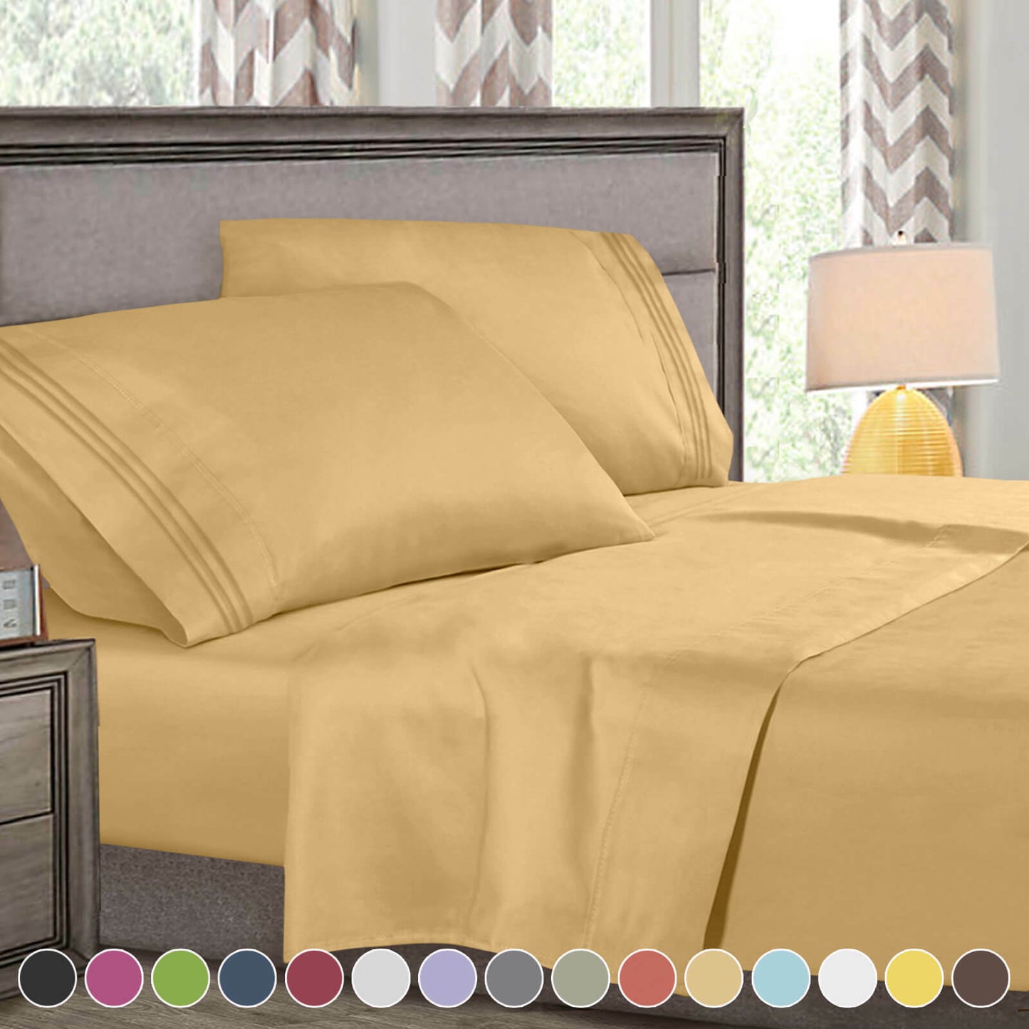 Bed Sheets - 4-Piece Deep Pocket Bed Sheet Set - 1800 Collection Hotel Quality - Queen / Gold