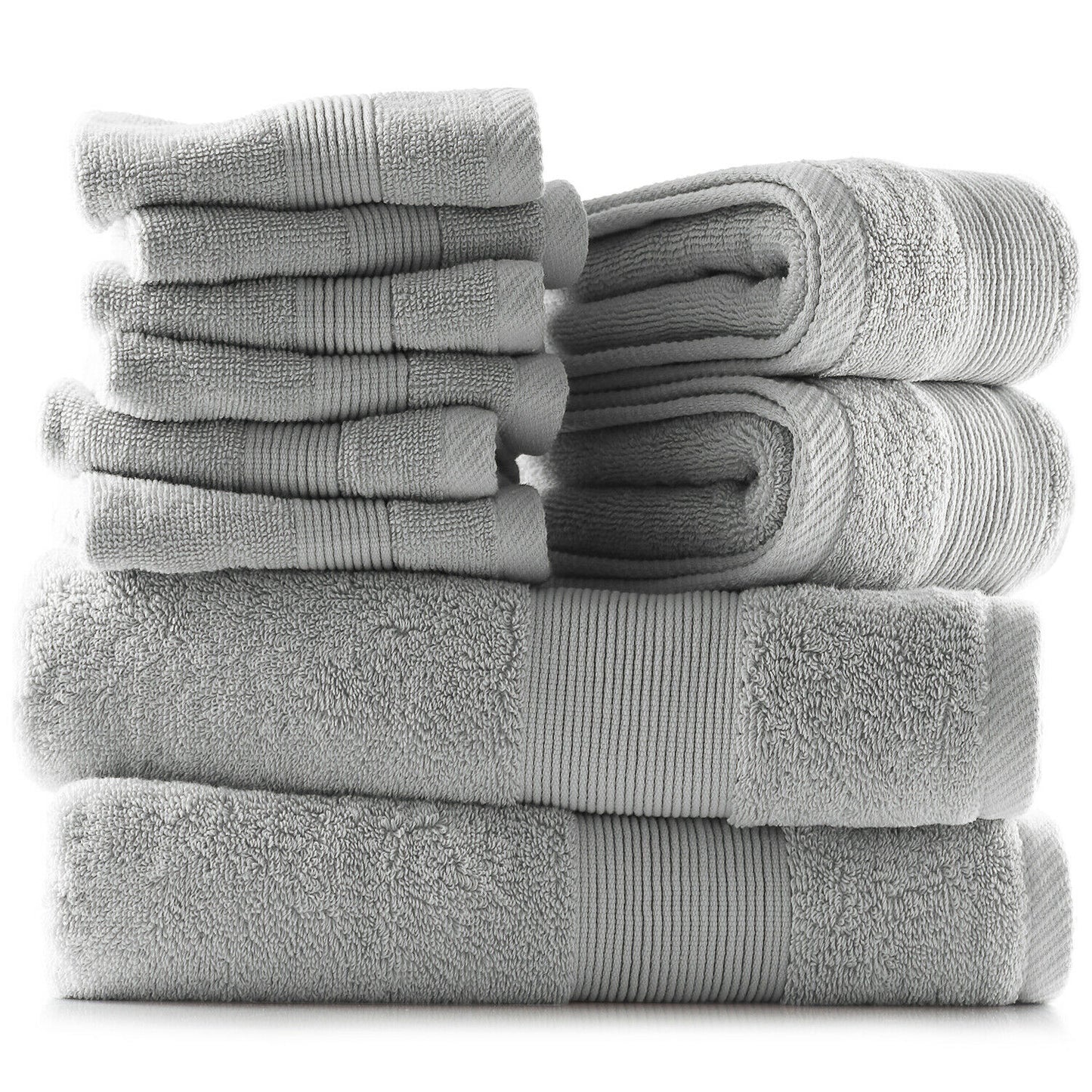 Bath Towels & Washcloths - 10 Piece Towel Set- Soft Cotton Bath Towels, Hand Towels & Washcloth - Gray