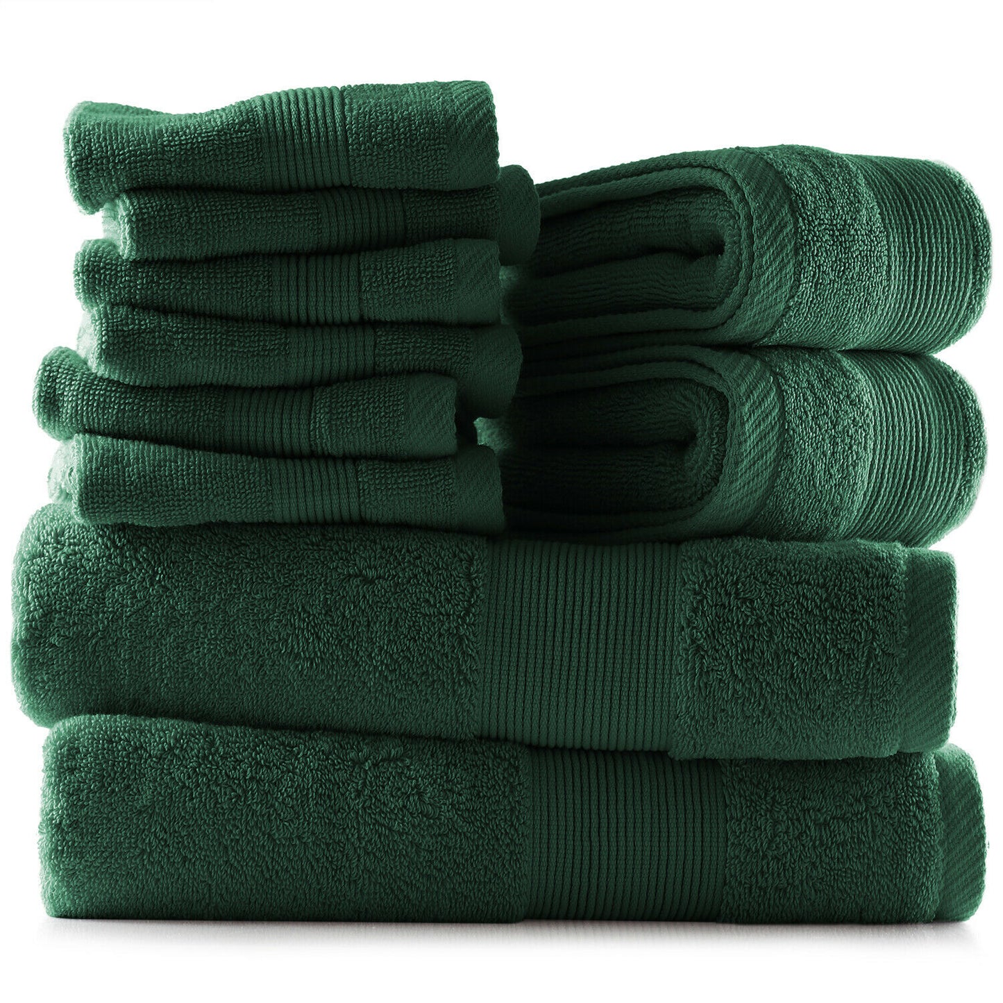 Bath Towels & Washcloths - 10 Piece Towel Set- Soft Cotton Bath Towels, Hand Towels & Washcloth - Hunter Green