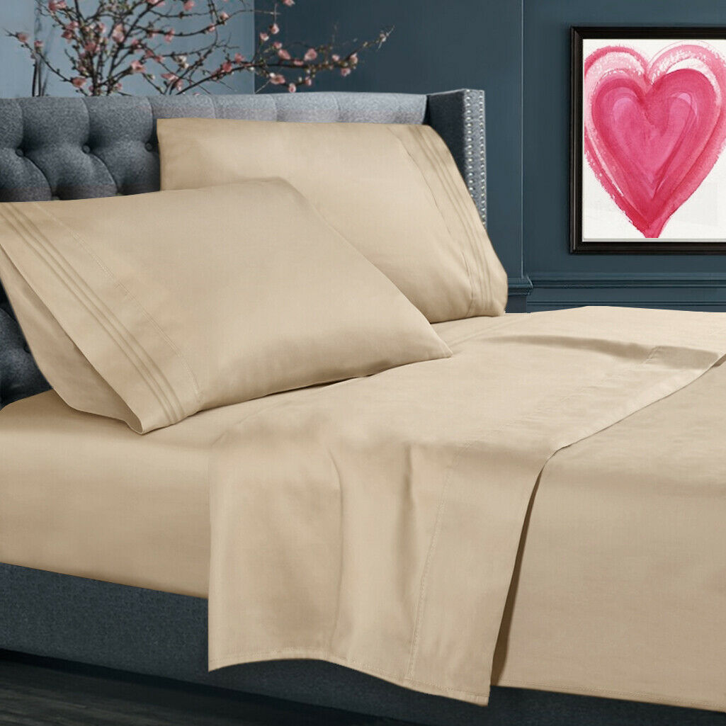 Bed Sheets - All Sizes Bed Sheets - 4 Piece Bed Sheet Set, All Colors Available - Beige / Twin