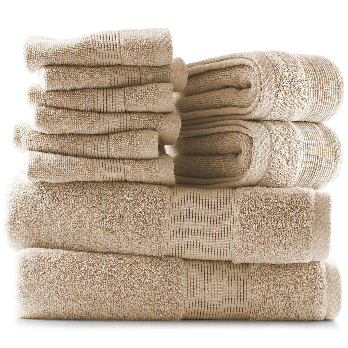 Bath Towels & Washcloths - 10 Piece Towel Set- Soft Cotton Bath Towels, Hand Towels & Washcloth - Beige