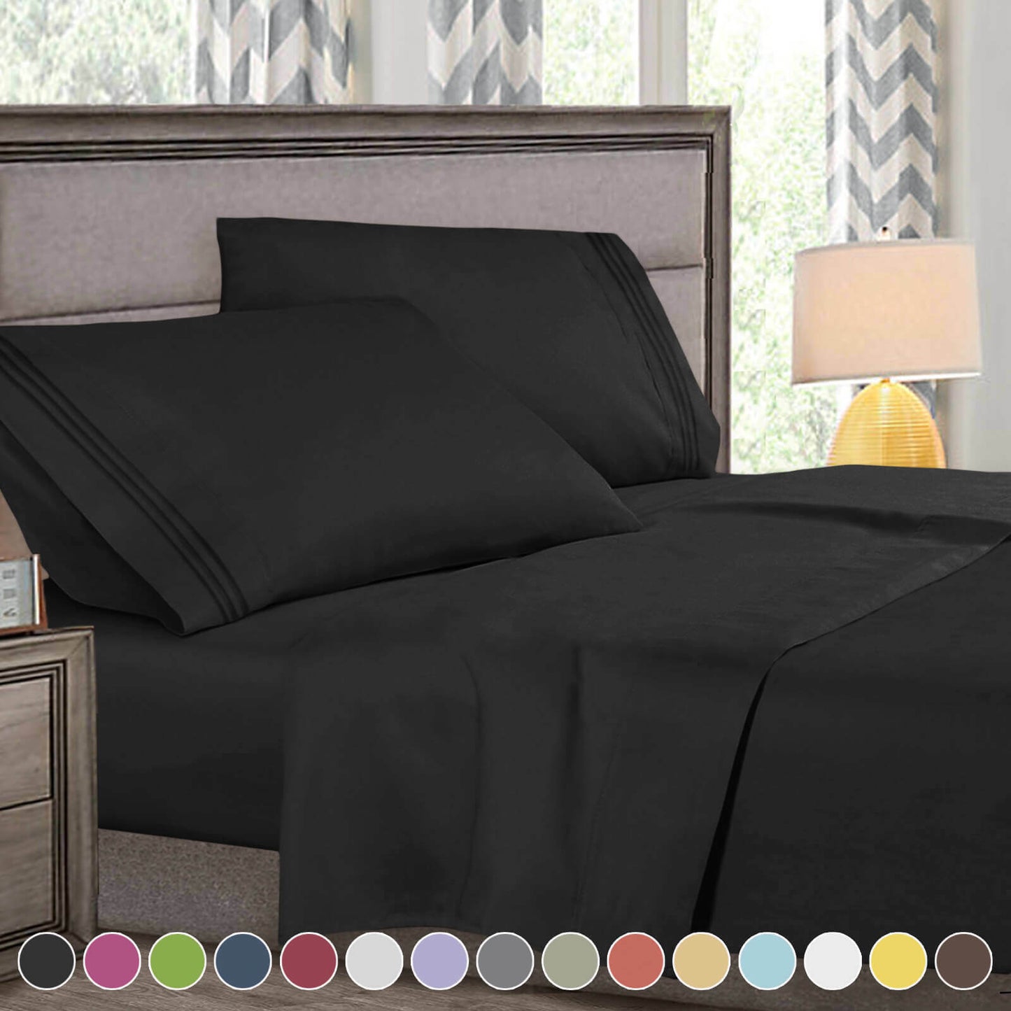 Bed Sheets - 4-Piece Deep Pocket Bed Sheet Set - 1800 Collection Hotel Quality - King / Black