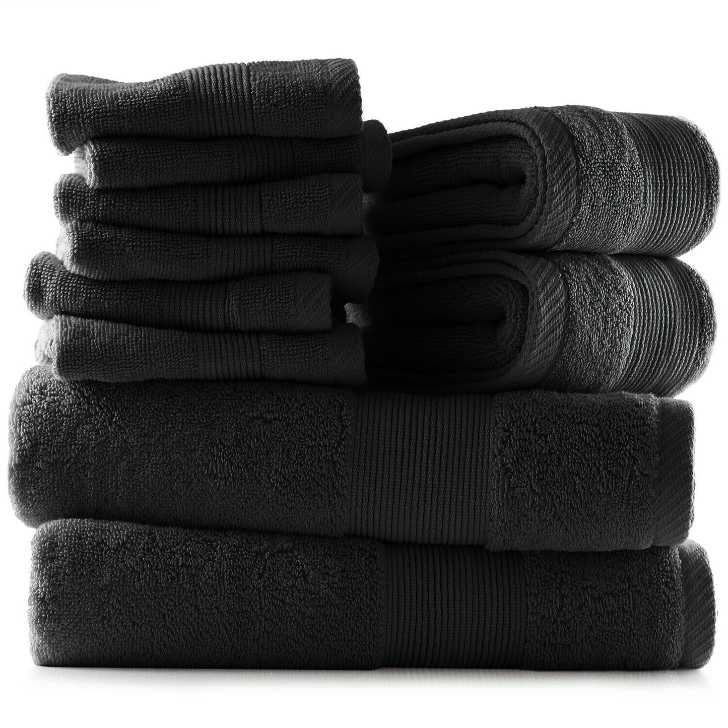 Bath Towels & Washcloths - 10 Piece Towel Set- Soft Cotton Bath Towels, Hand Towels & Washcloth - Black