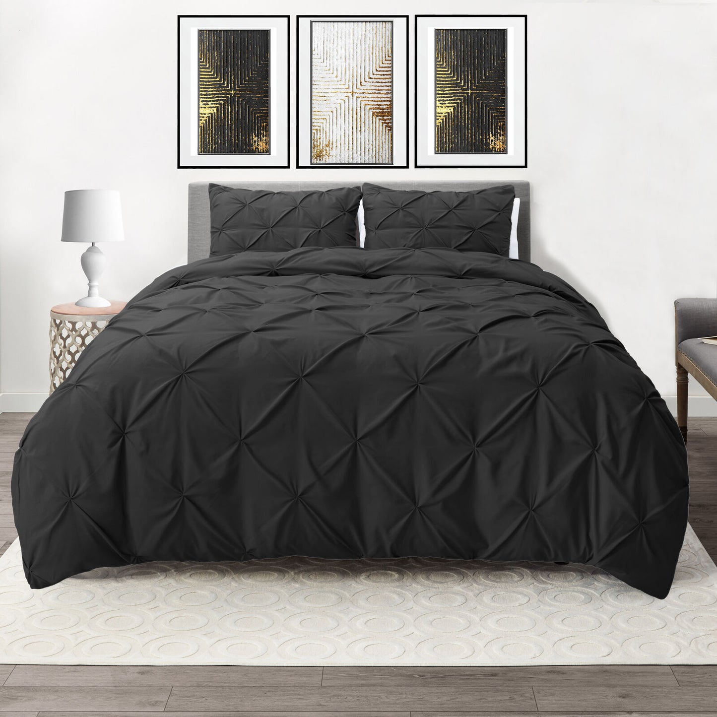 Bedding - Down Alternative Comforter Set - King Queen Twin Duvet Insert & Shams - Queen/Full / Black