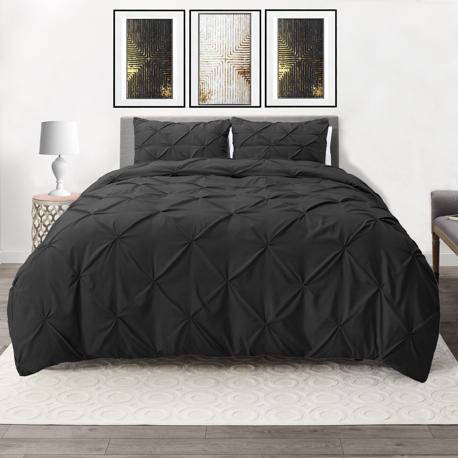 Bedding - Down Alternative Comforter Set - King Queen Twin Duvet Insert & Shams - Queen/Full / Black