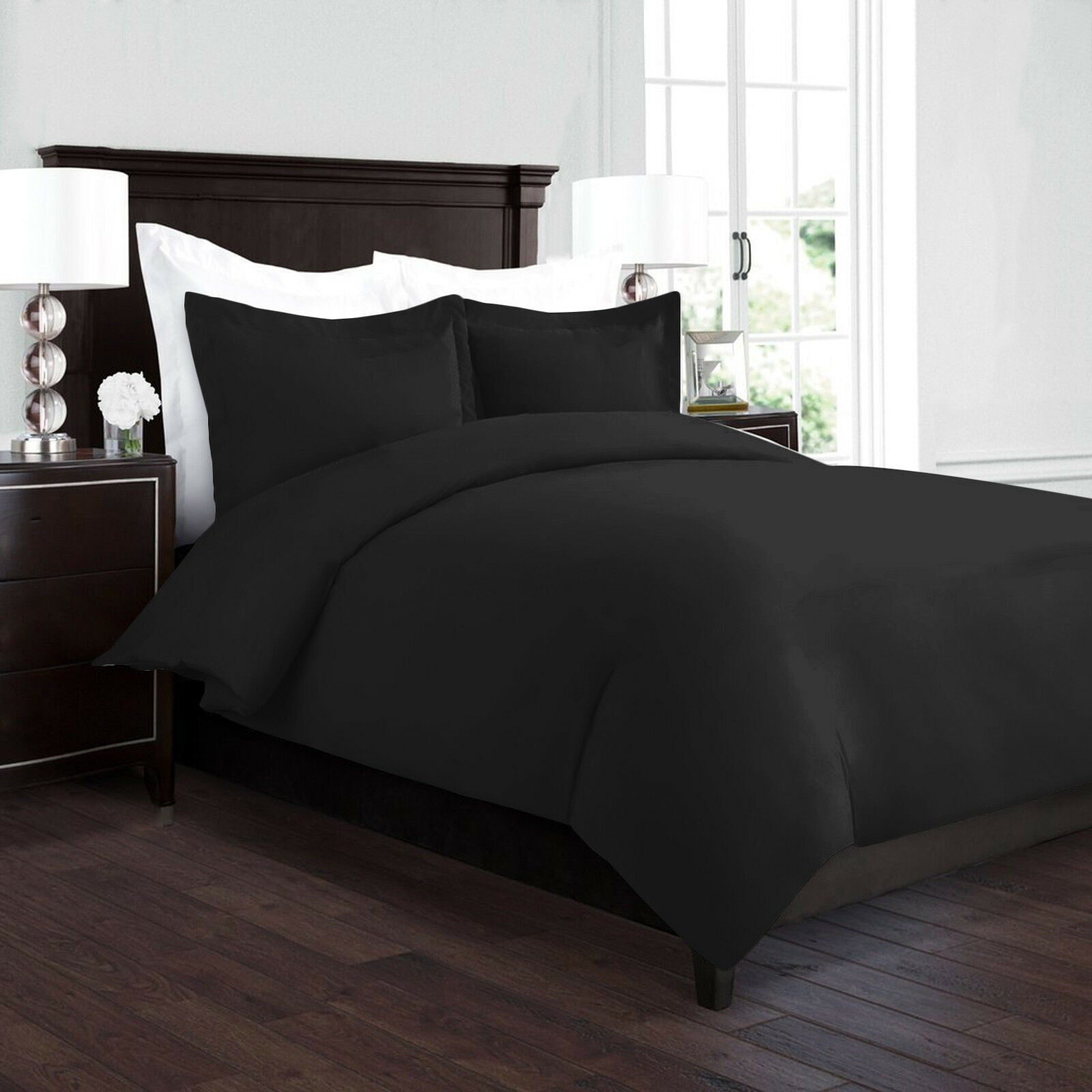 Bedding - Duvet Cover Set - King Queen Full Twin Cal-King - 3 Piece - 22 Colors - Twin / Black