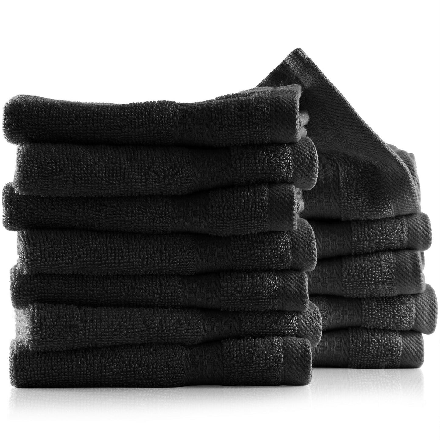 Bath Towels & Washcloths - Face Washcloths Set - 12 Pack Soft 100% Cotton Luxury Towel Face Cloths - Black