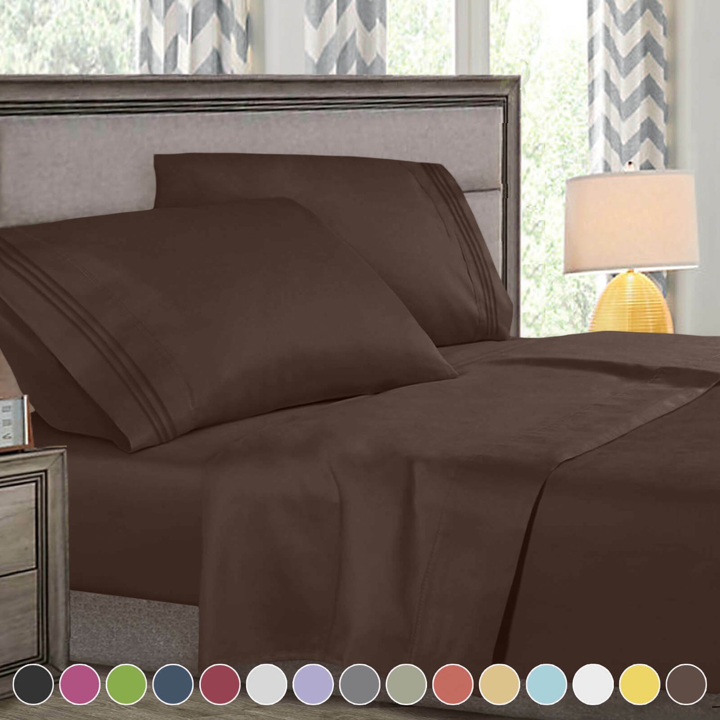 Bed Sheets - 4-Piece Deep Pocket Bed Sheet Set - 1800 Collection Hotel Quality - Queen / Brown