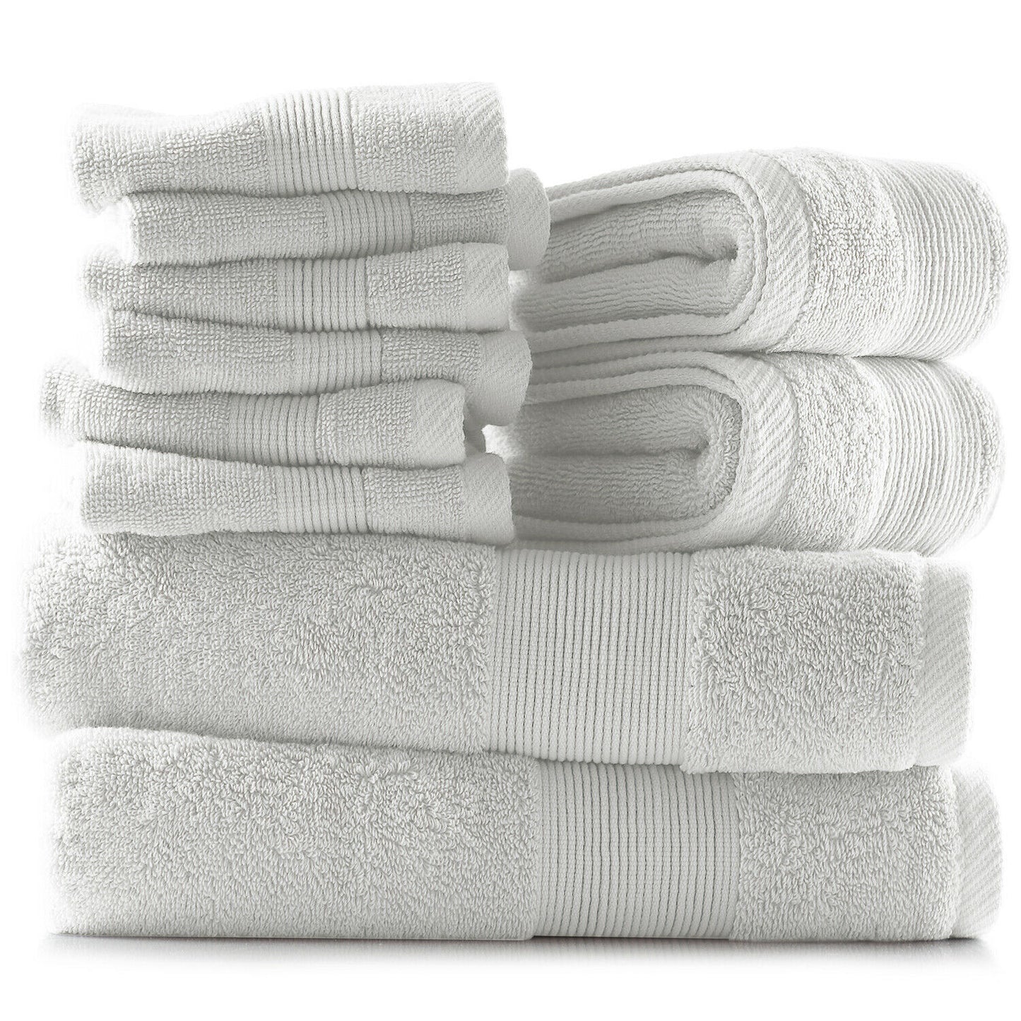 Bath Towels & Washcloths - 10 Piece Towel Set- Soft Cotton Bath Towels, Hand Towels & Washcloth - White