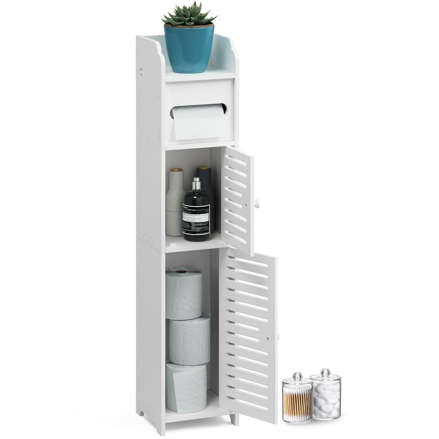 Toilet Paper Holders - Free Standing Toilet Paper Holder Stand - Bathroom Storage Organizer - White
