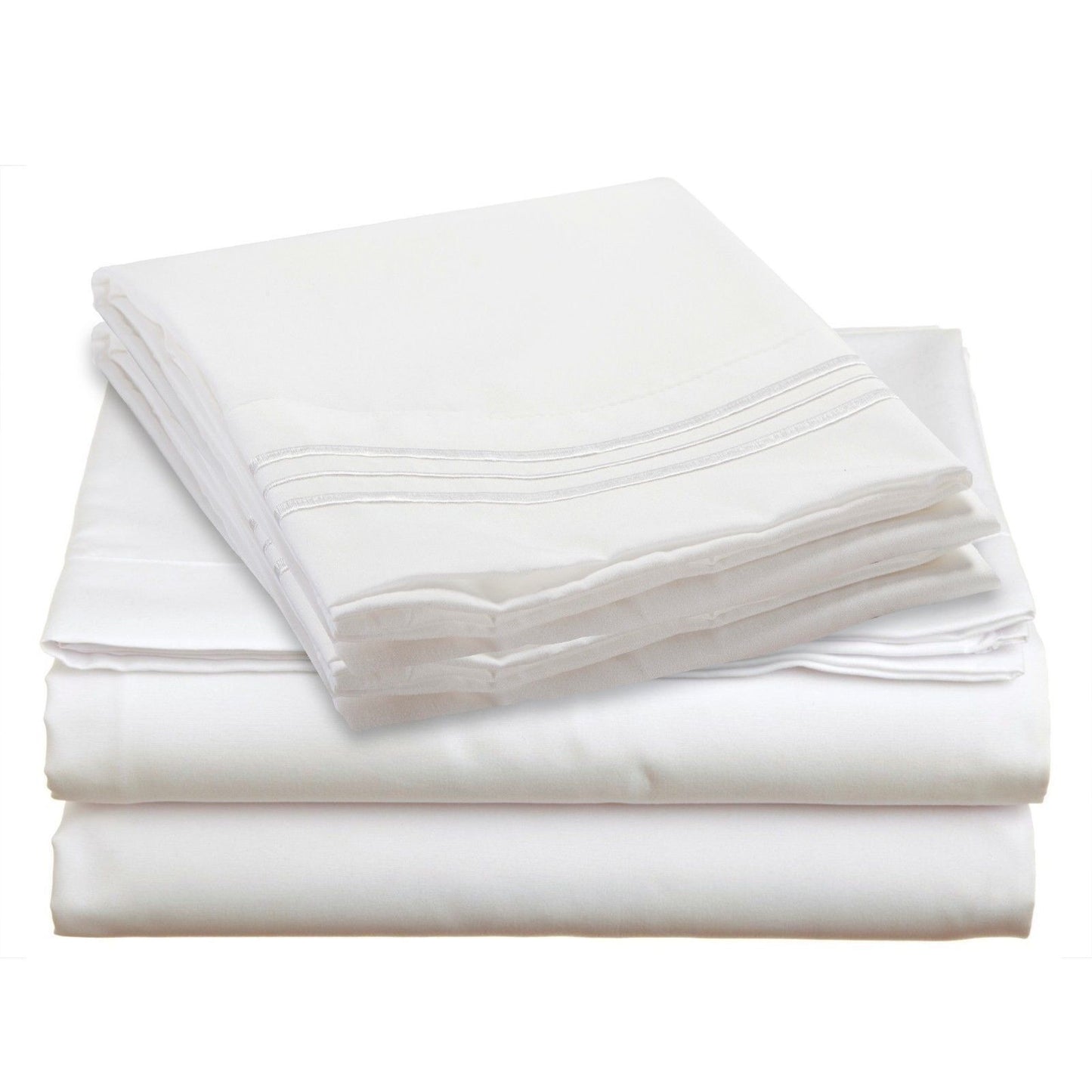 Bed Sheets - Deep Pocket Bed Sheets- 4 Piece Set, Queen, King, Twin, or Full Size - King / White