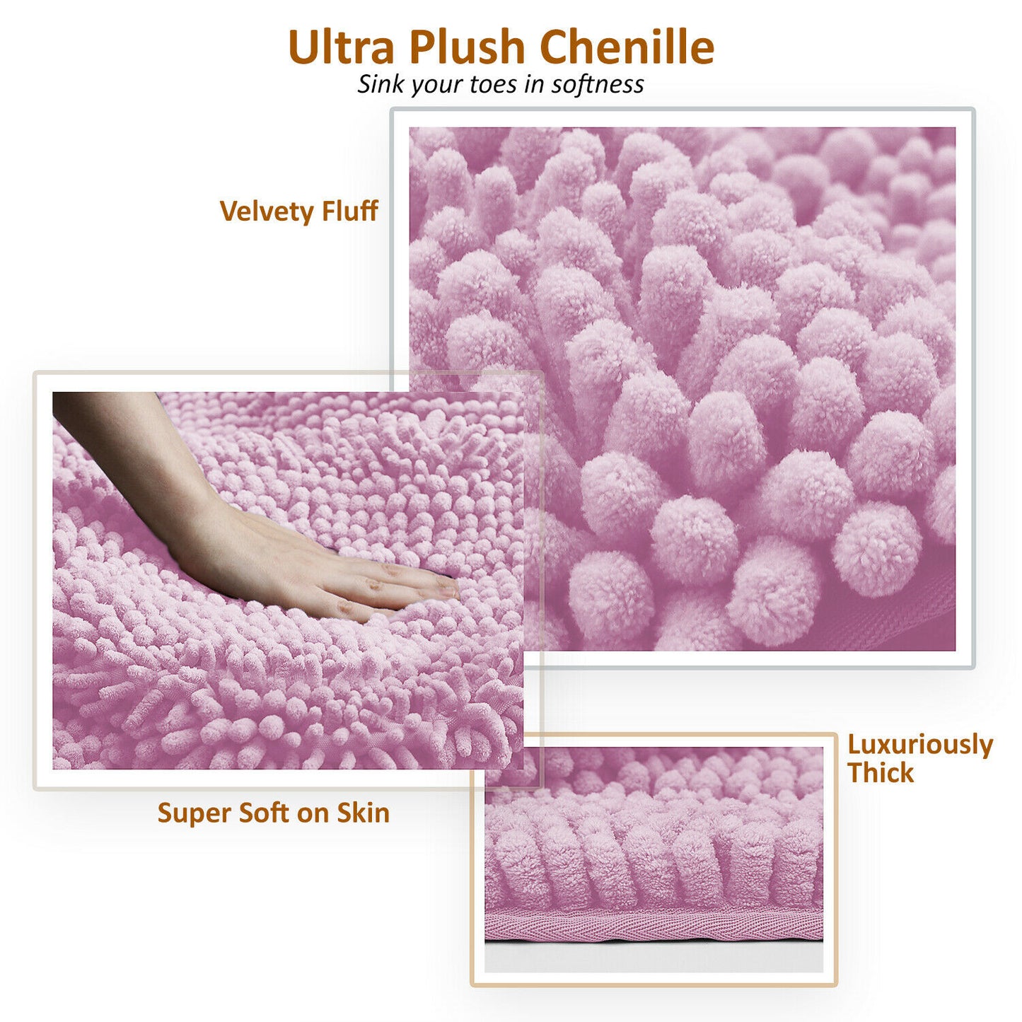 Bath Mats & Rugs - Bathroom Rugs & Bath Mat Set - 3 Piece Absorbent Chenille - 10 Colors! -