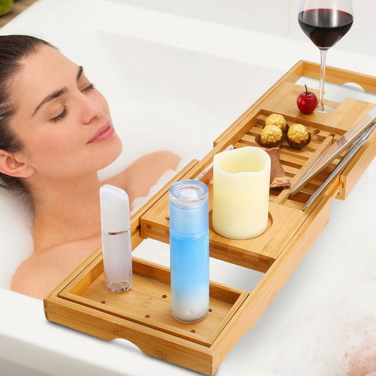 Bathtub Accessories - Bath Tub Caddy Tray - Bamboo Organizer Table For Bathtub -