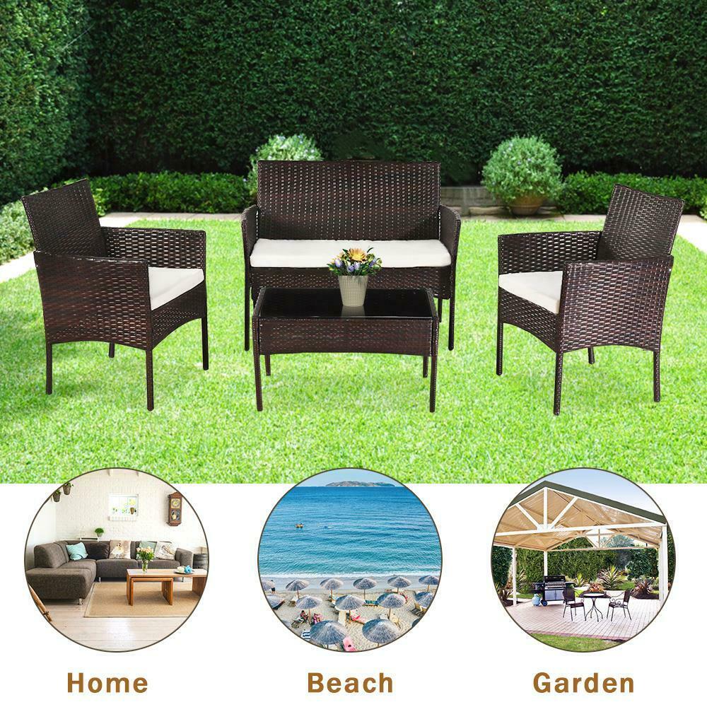 Outdoor Furniture Sets - Outdoor Patio Furniture Set - Wicker Table Sofa & Chairs - Brown -