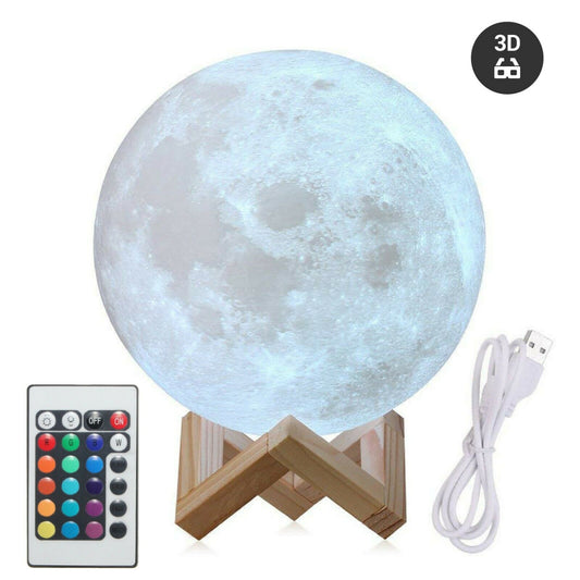 Lamps - 3D Moon Lamp- Table Night Light With Remote Control - 18 cm