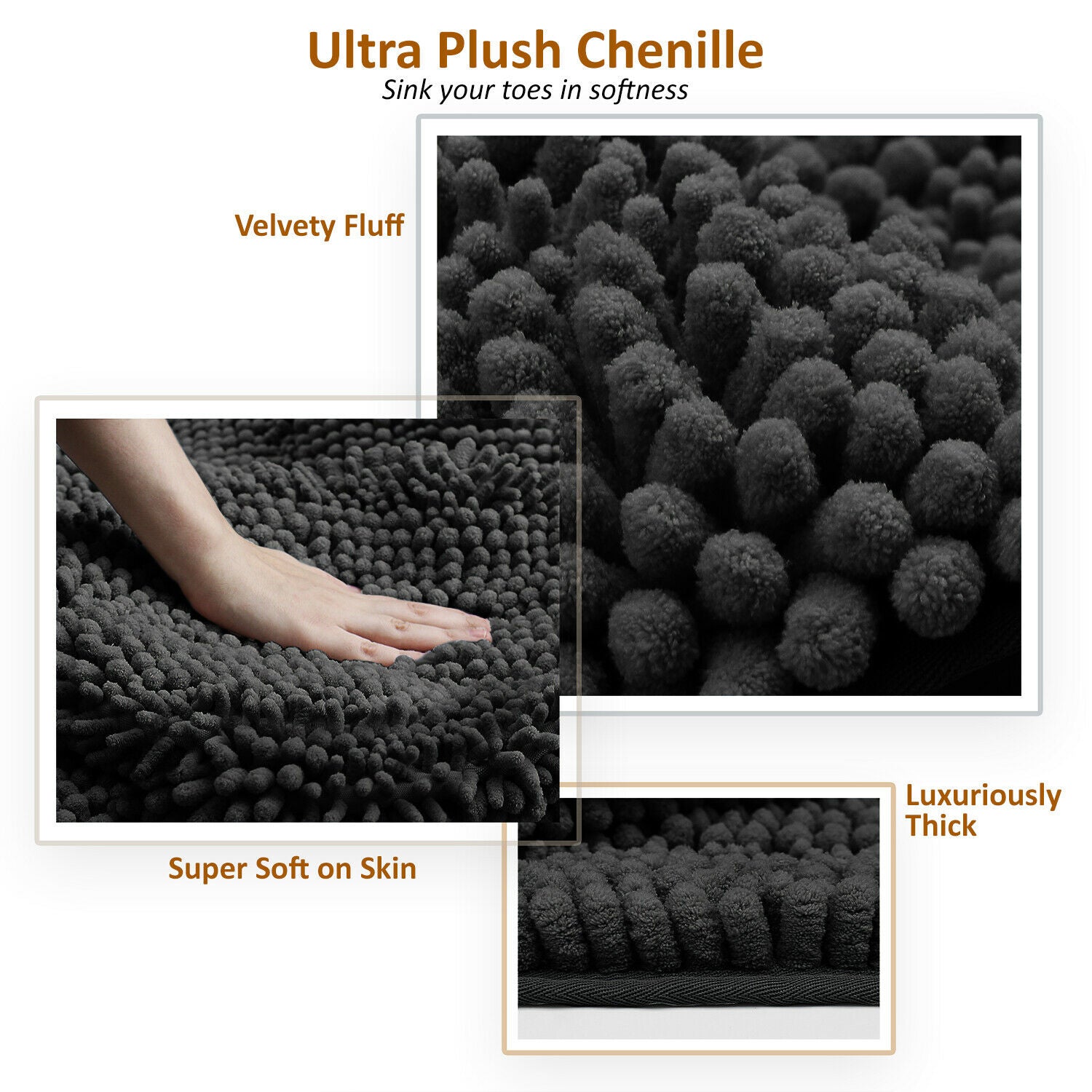 Bath Mats & Rugs - Bathroom Rugs & Bath Mat Set - 3 Piece Absorbent Chenille - 10 Colors! -