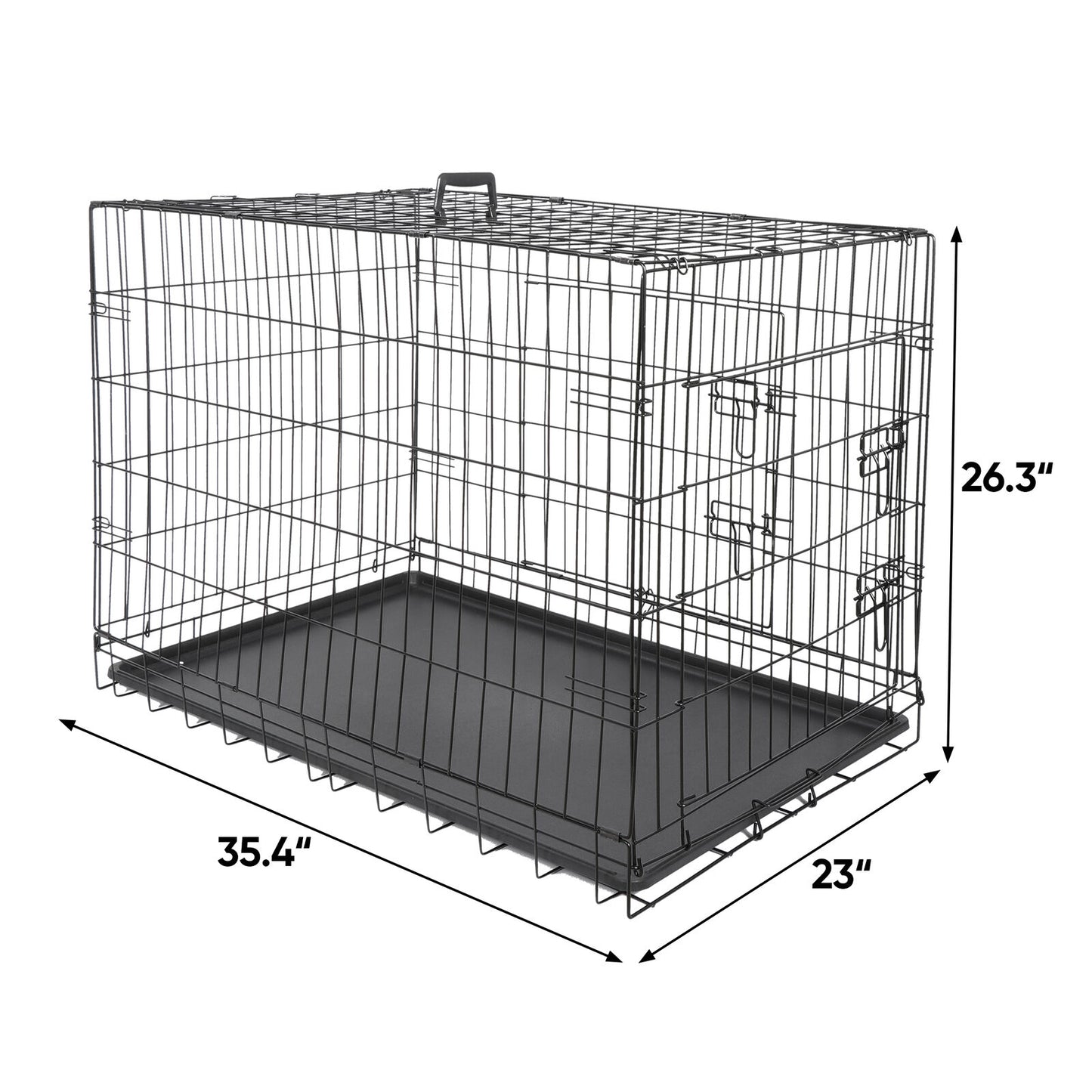 Dog Kennel & Run Accessories - Dog Kennel Crate 36" - 2 Cage Doors W/ Tray Pan Black -