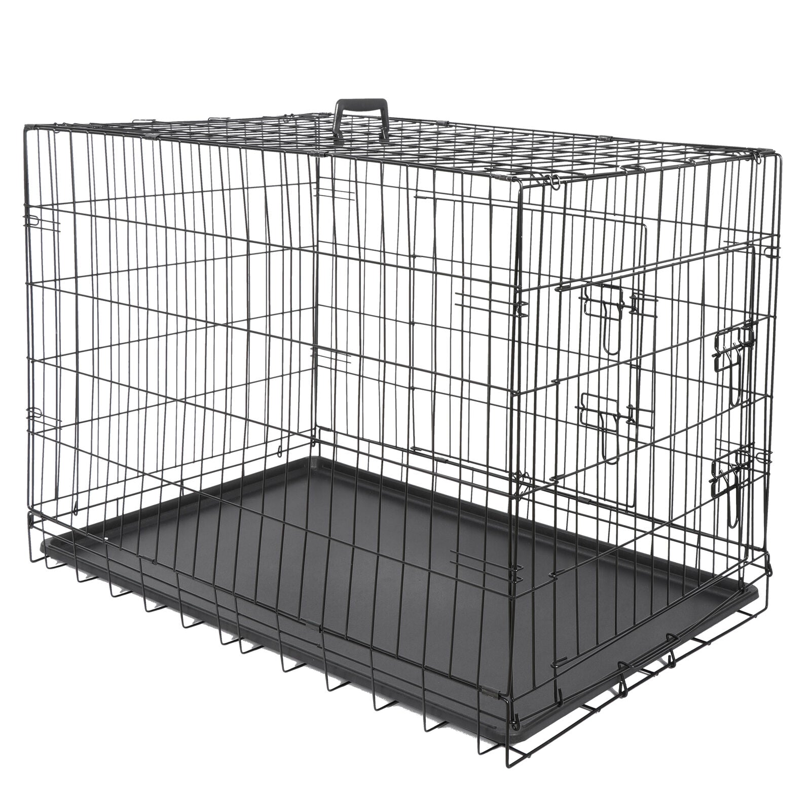 Dog Kennel & Run Accessories - Dog Kennel Crate 36" - 2 Cage Doors W/ Tray Pan Black -