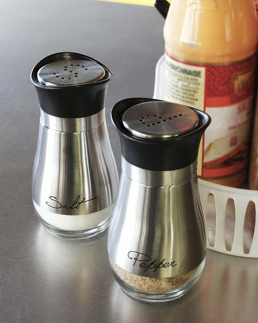 Salt & Pepper Shakers - Salt & Pepper Shaker Set - Clear Glass & Stainless Steel -