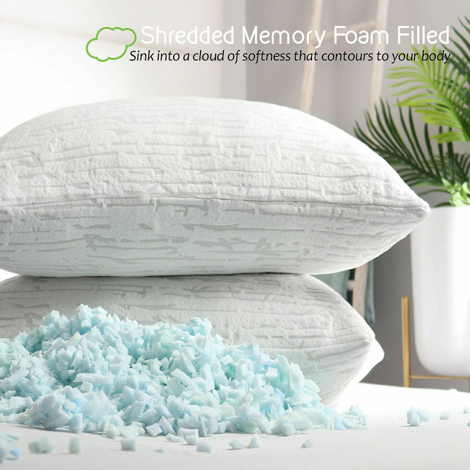 Pillows - Bamboo Shredded Memory Foam Pillow - Hypoallergenic King or Queen -