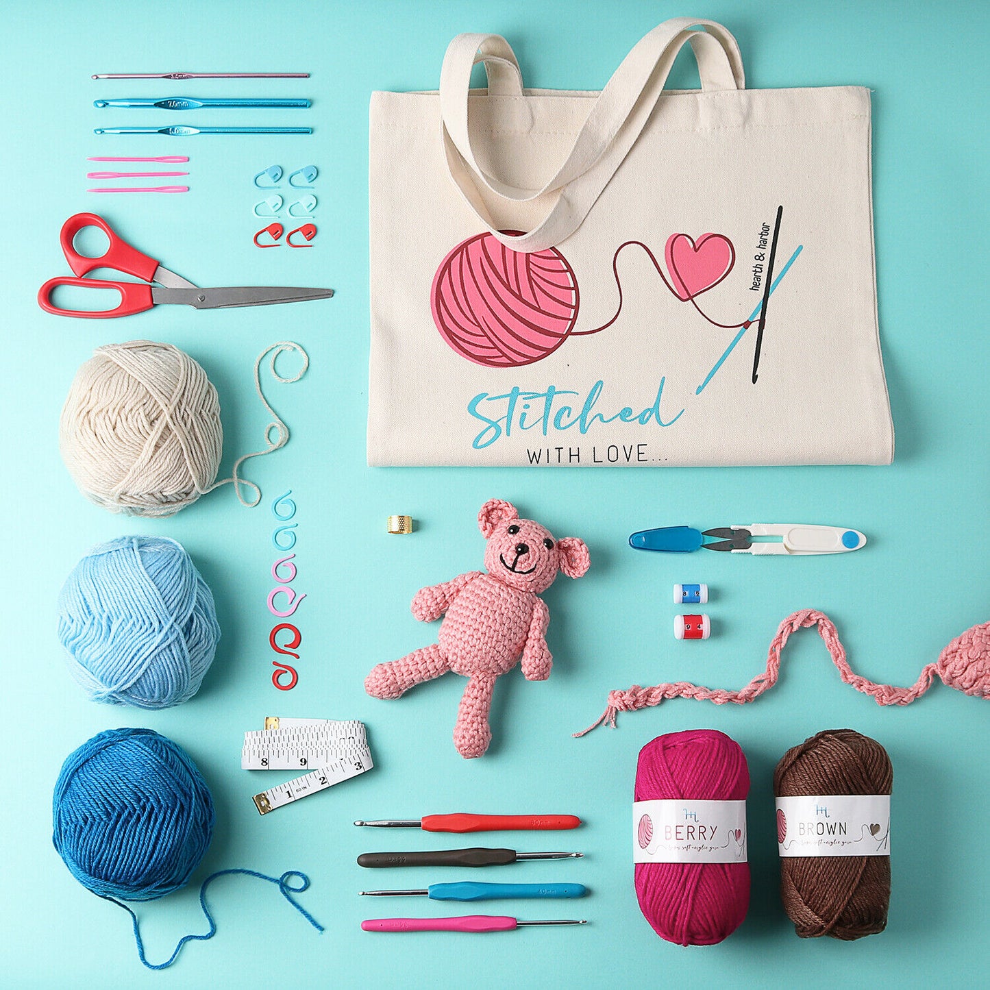 Crochet Hooks - Crochet Kit - Set of Hooks, Yarn, & Supplies - 73 Piece Starter Set -