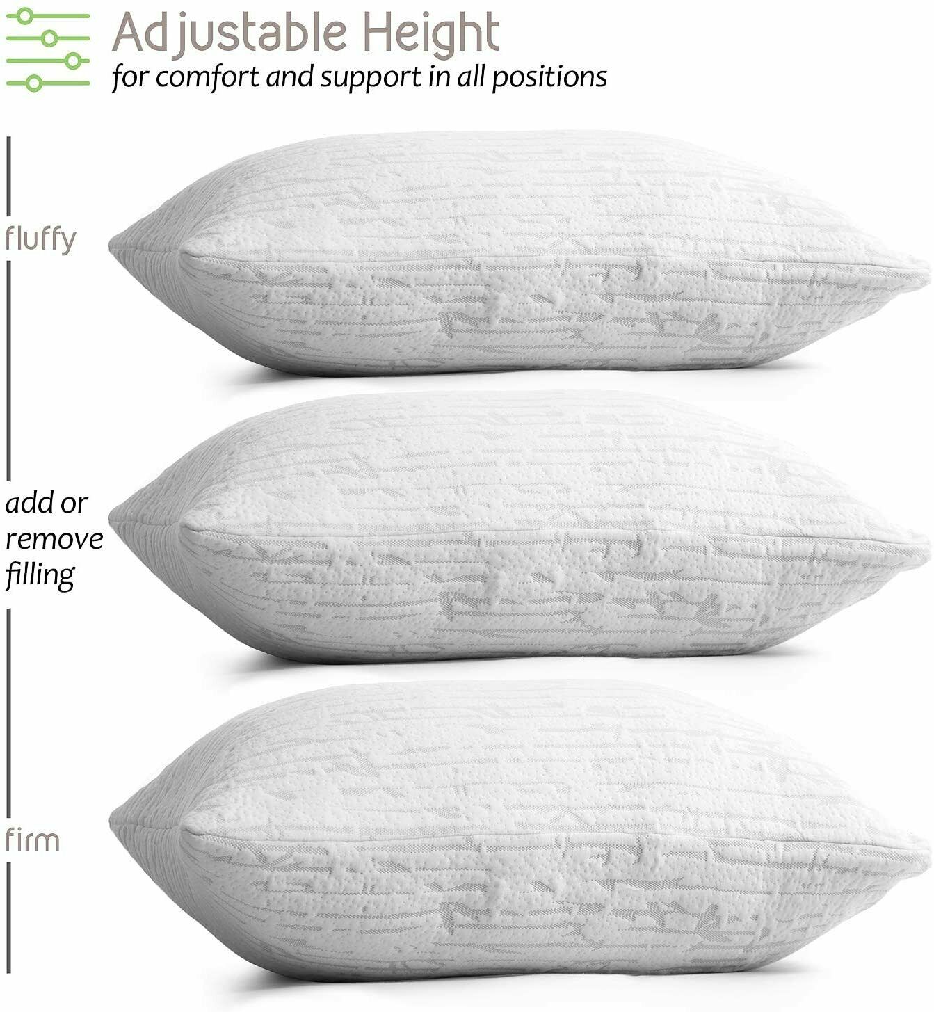 Pillows - Bamboo Shredded Memory Foam Pillow - Hypoallergenic King or Queen -