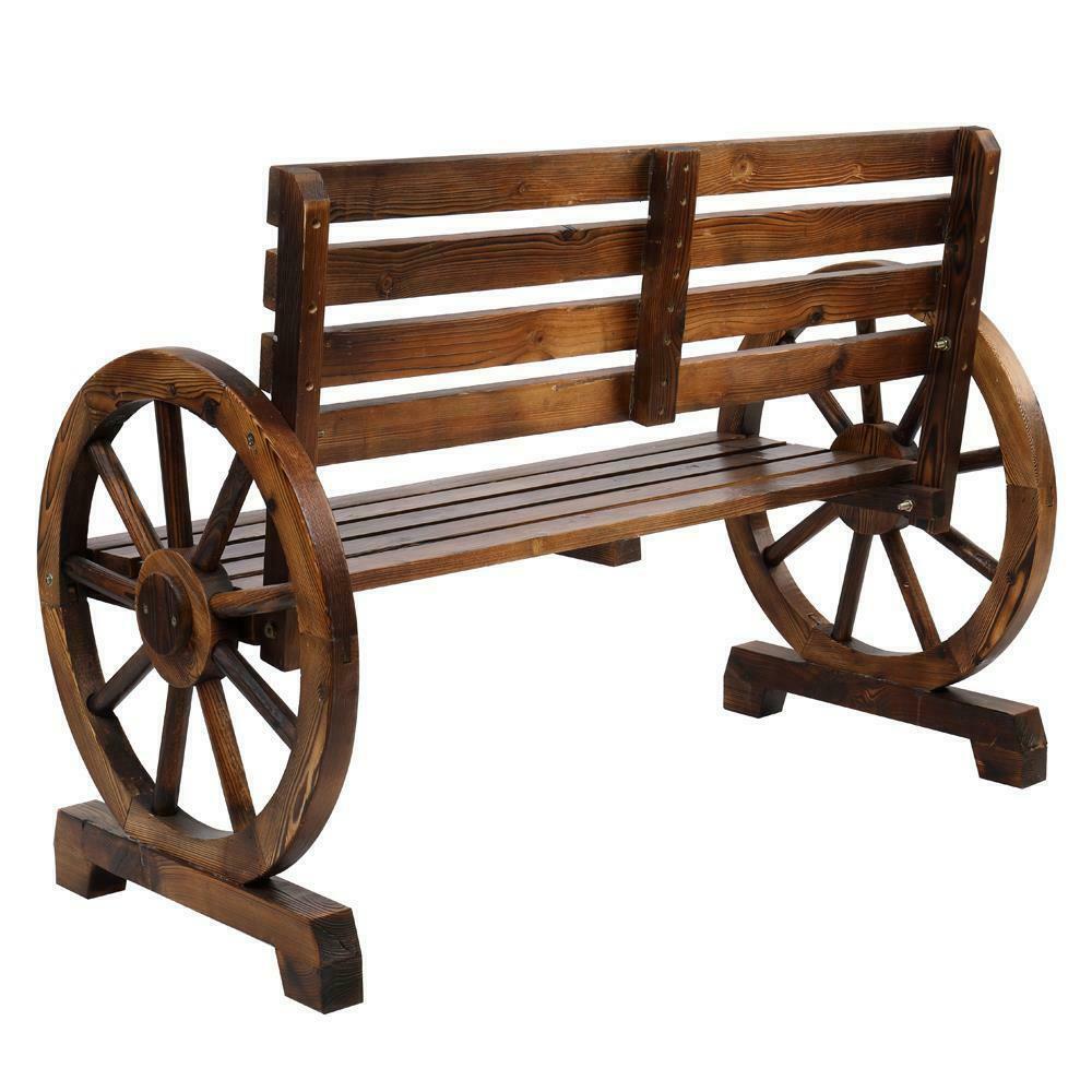 Benches - Furniture Patio Garden Bench - Outdoor Wagon Wheel Loveseat - 2 Person -