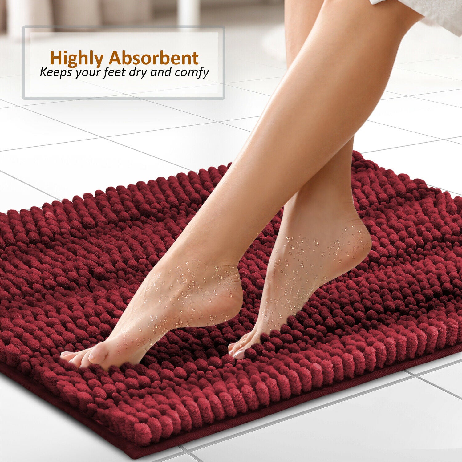 Bath Mats & Rugs - Bathroom Rugs & Bath Mat Set - 3 Piece Absorbent Chenille - 10 Colors! -