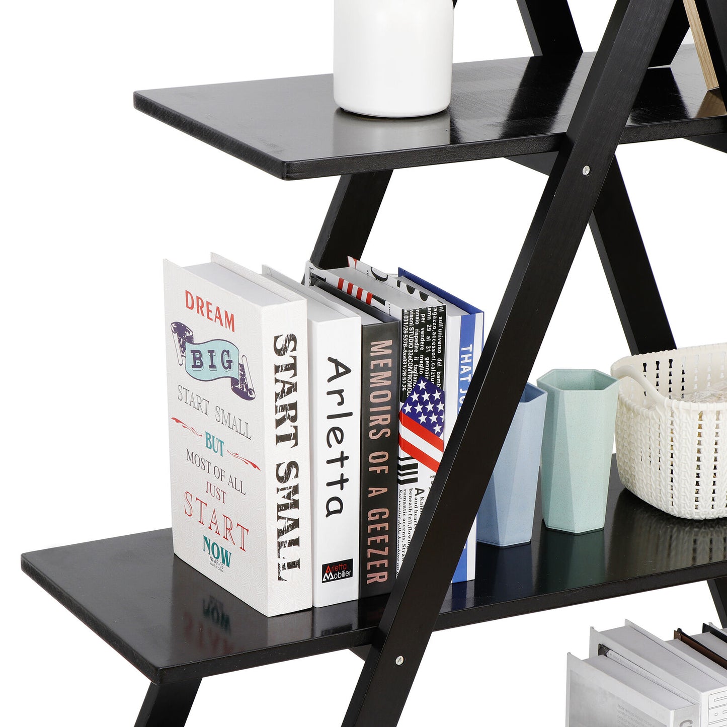 Bookcases & Standing Shelves - Ladder Shelf Storage Display - 4 Tier Modern Black Bookshelf -