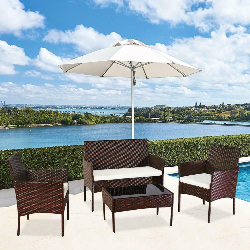 Outdoor Furniture Sets - Outdoor Patio Furniture Set - Wicker Table Sofa & Chairs - Brown -