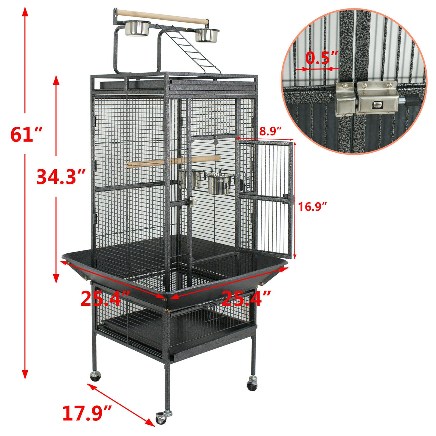 Bird Cages & Stands - Bird Cage 61" Large - Parrot Finch Cage Supplies w/ Removable Part -