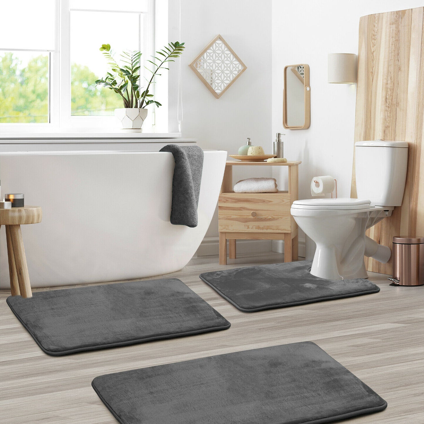 Bath Mats & Rugs - Memory Foam Bath Mat - Absorbent Bathroom Rugs Set -