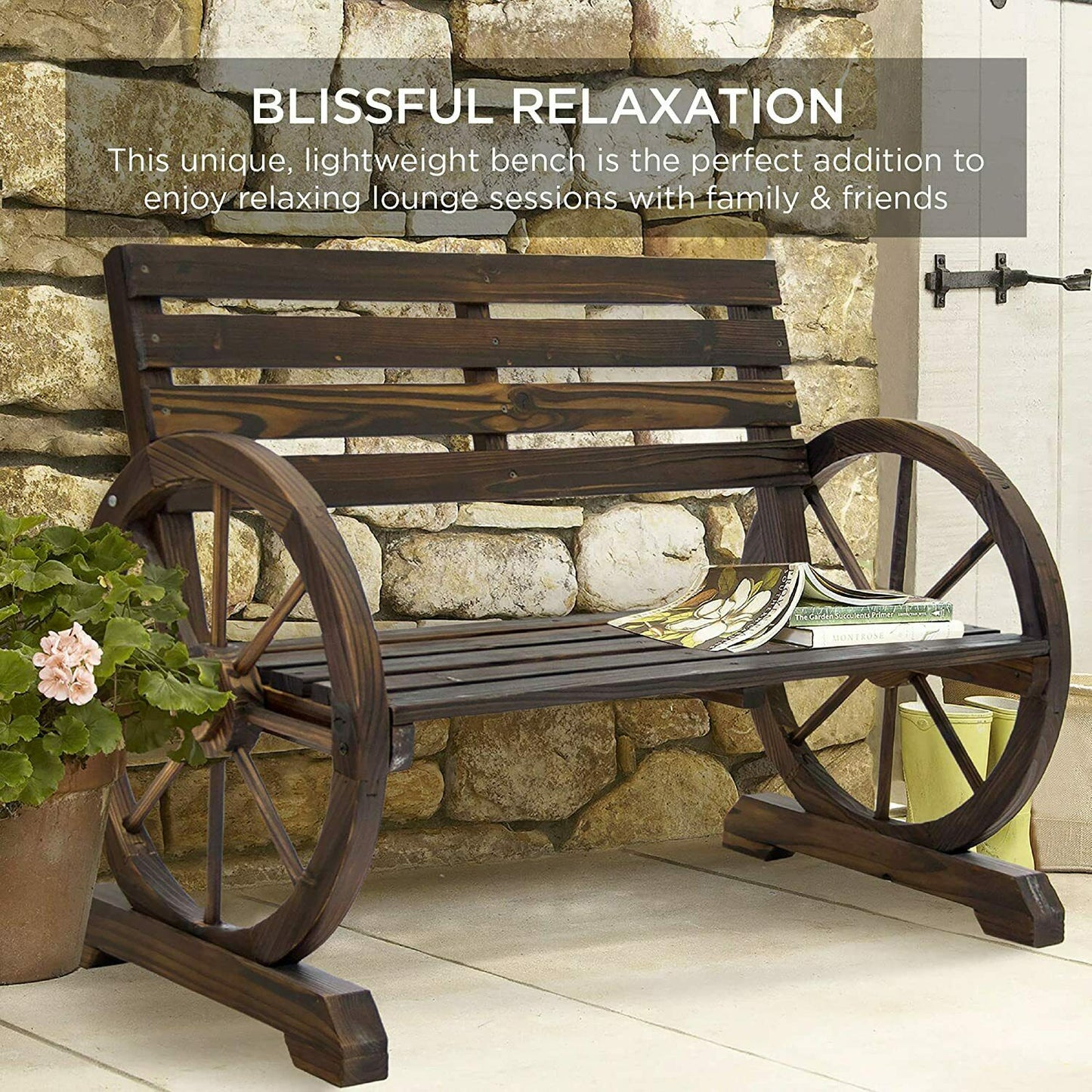 Benches - Furniture Patio Garden Bench - Outdoor Wagon Wheel Loveseat - 2 Person -