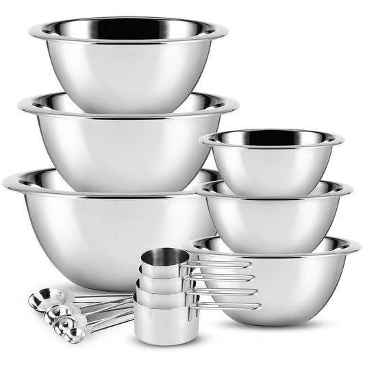 Mixing Bowls - Mixing Bowls 14 Piece Set - Stainless Steel with Measuring Cups & Spoons -